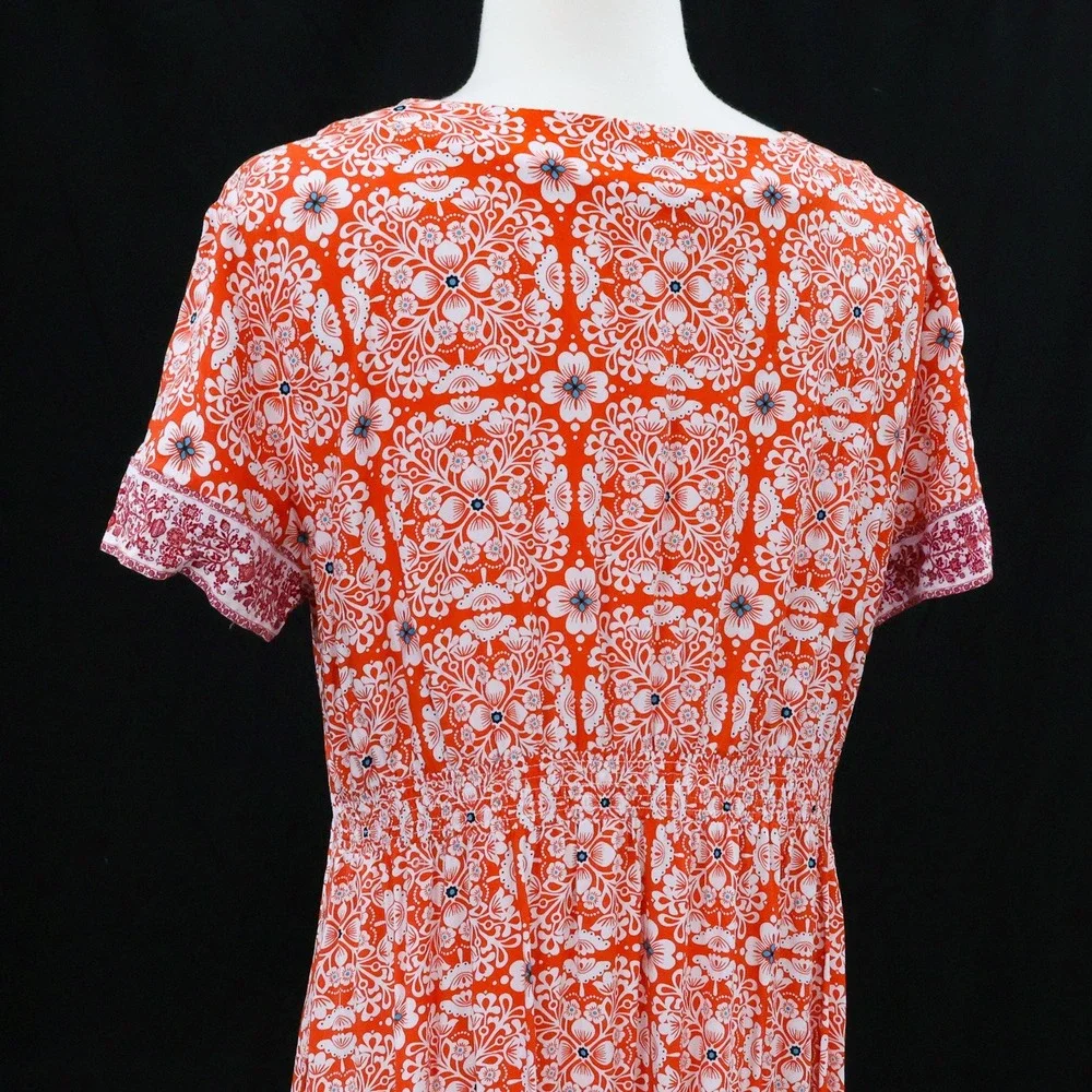 Sundance Maxi Dress Womens Good Boho Floral V-Neck Smocked Large Red China